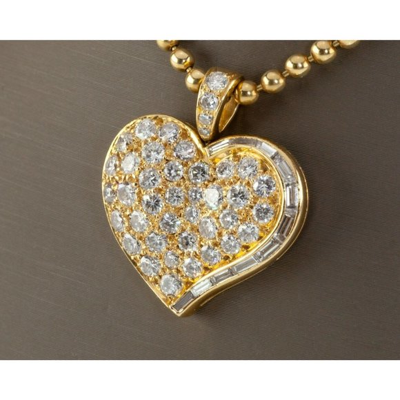 Bulgari Bvlgari Vintage 18k Yellow Gold Diamond Heart Pendant w/ Ball Chain - Picture 4 of 10